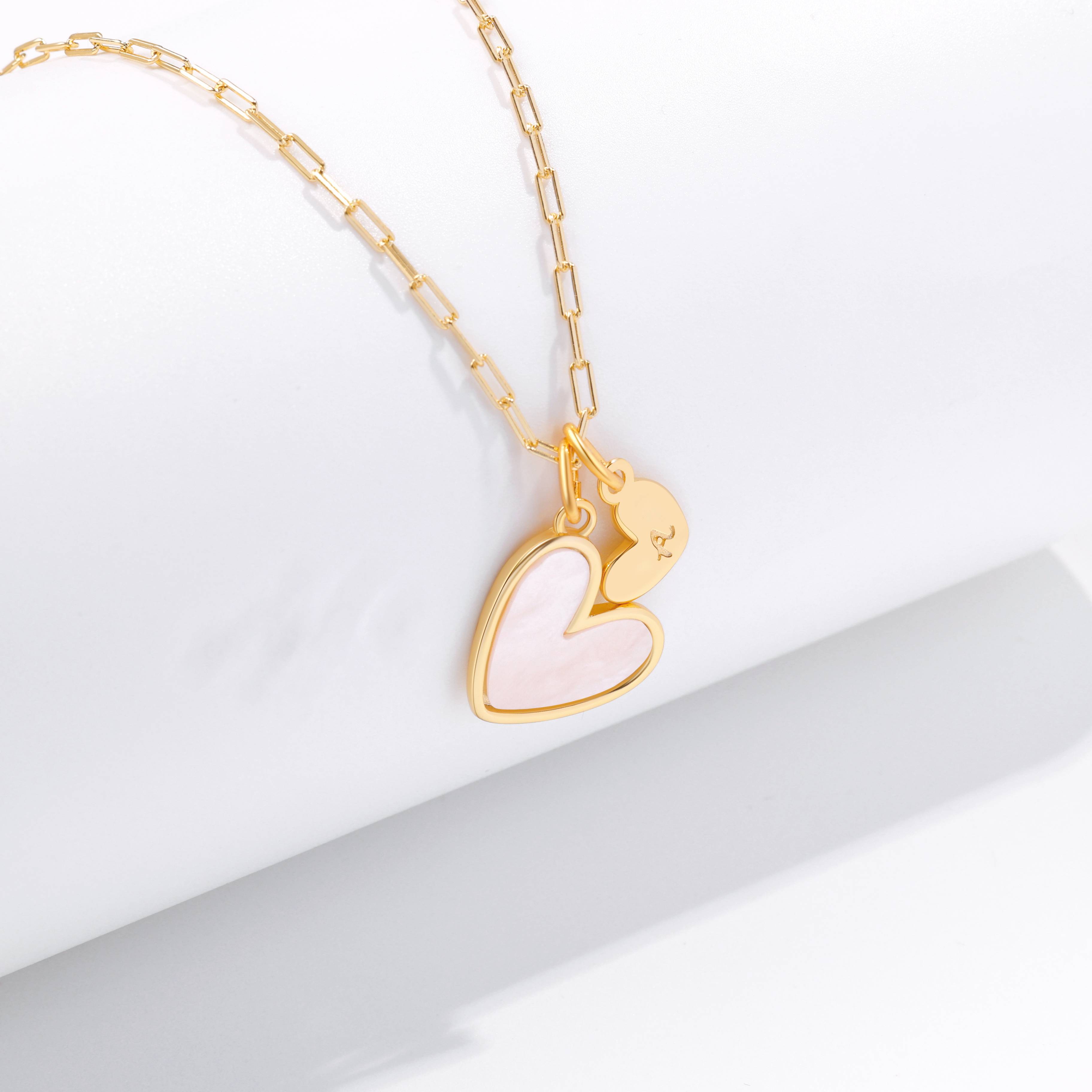 Mother Of Pearl Heart Initial Necklace