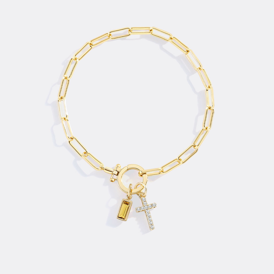 Cross Charm Birthstone Paperclip Bracelet – view 4