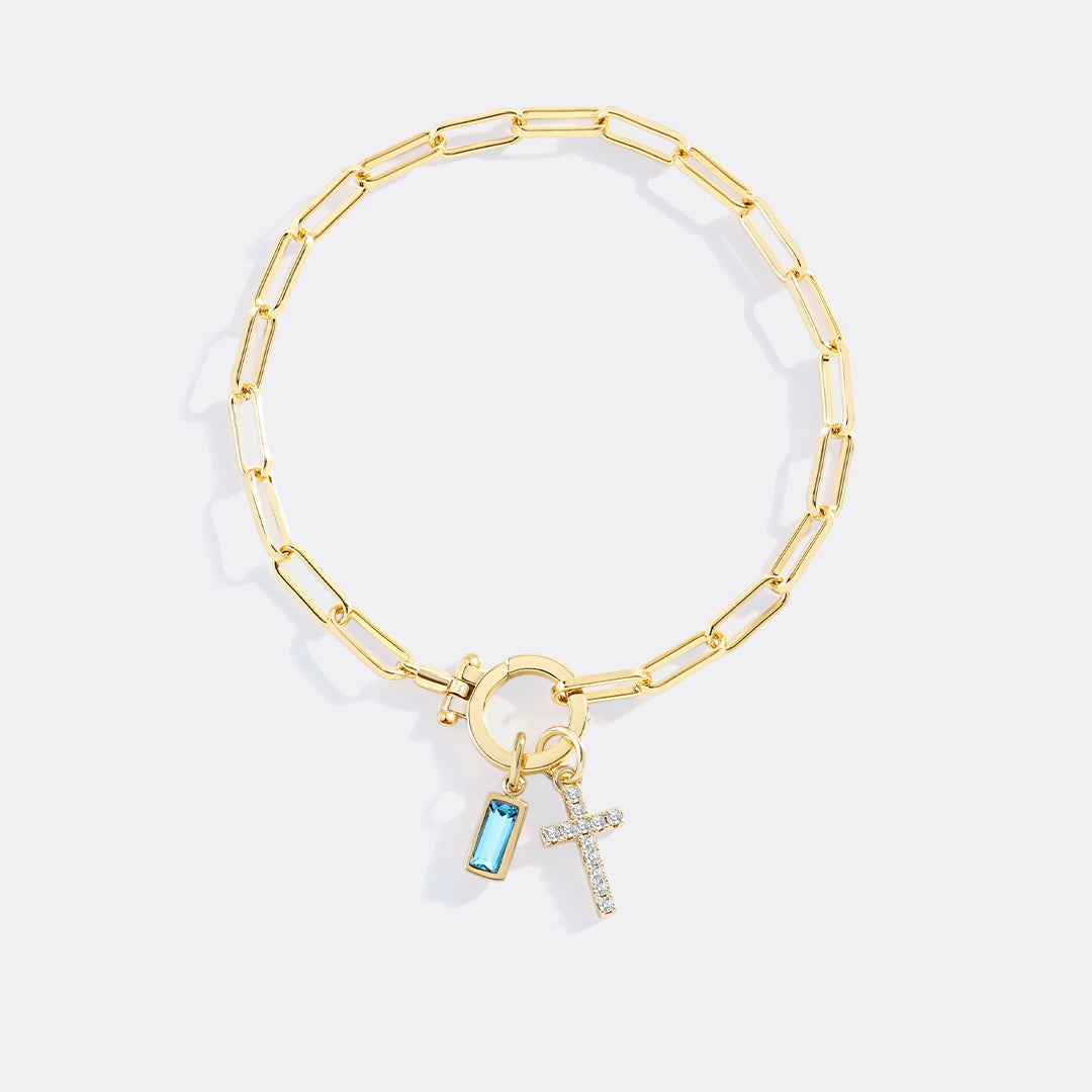Cross Charm Birthstone Paperclip Bracelet – view 5