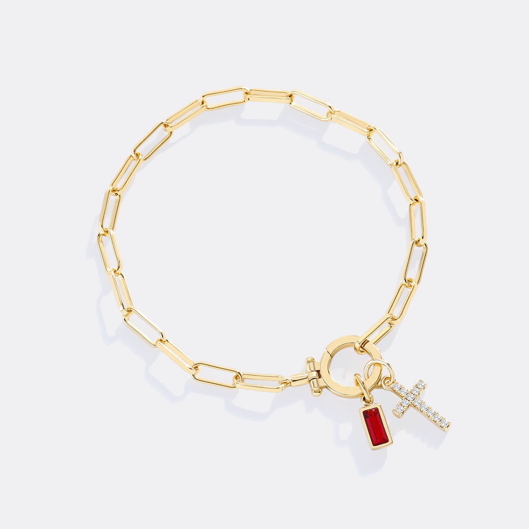 Cross Charm Birthstone Paperclip Bracelet – view 7