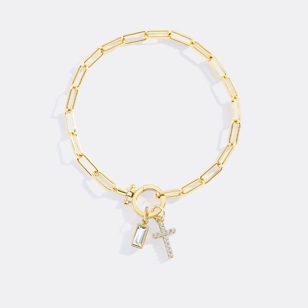 Cross Charm Birthstone Paperclip Bracelet – view 11
