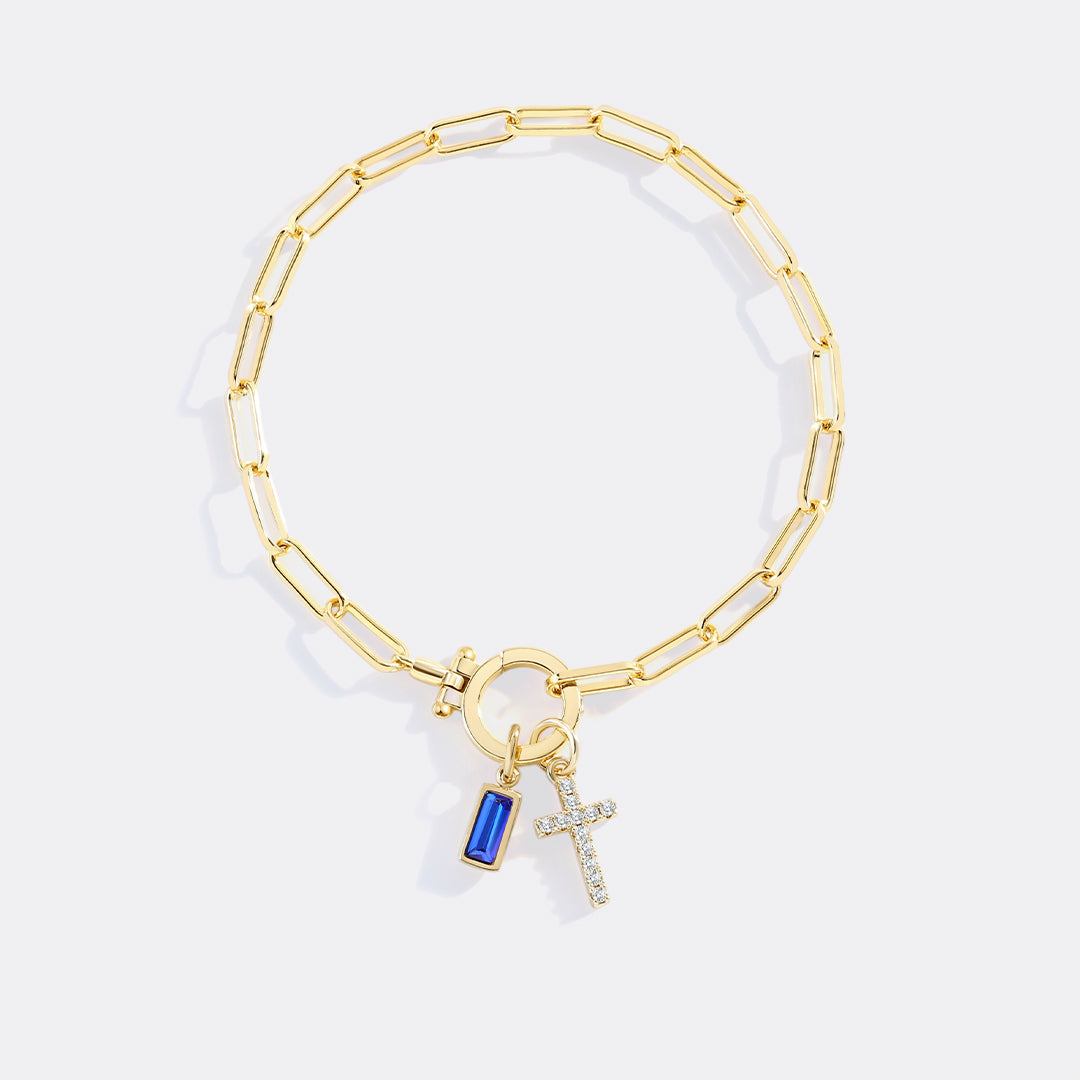 Cross Charm Birthstone Paperclip Bracelet – view 2