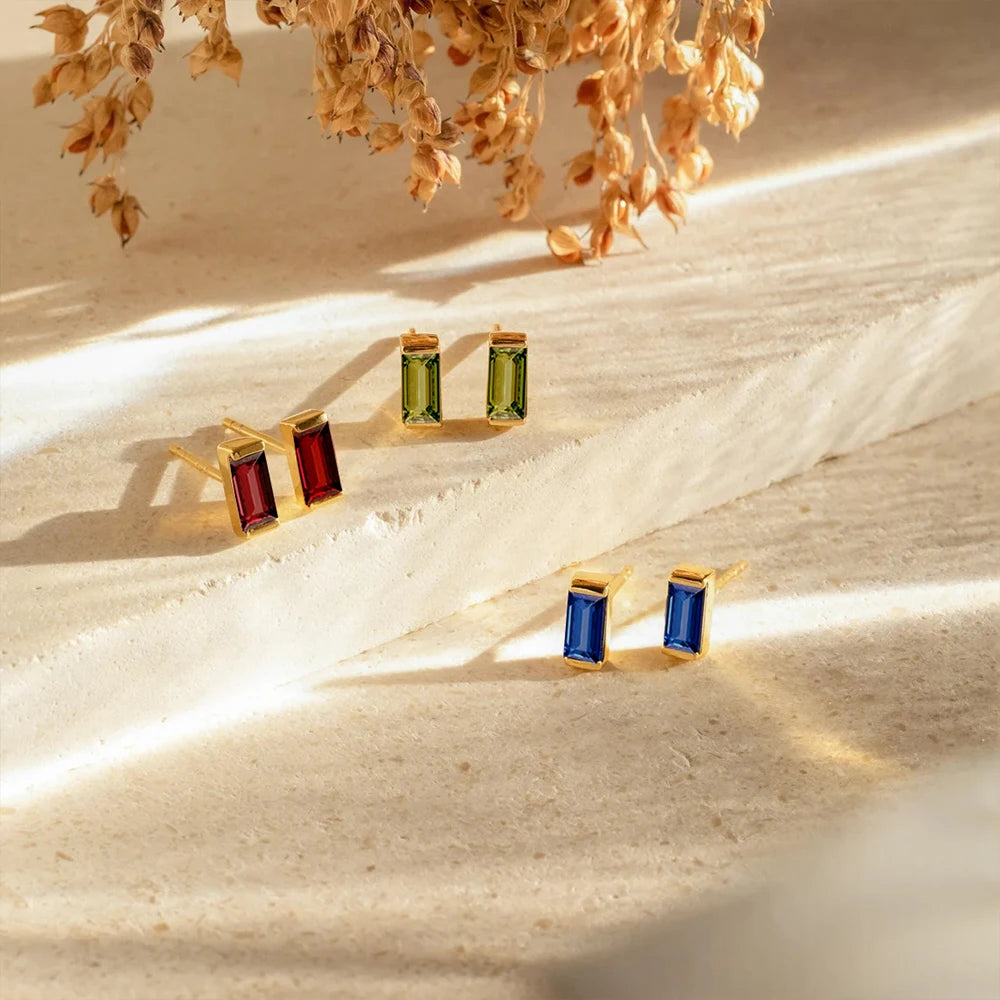 Rectangle Birthstone Earrings – view 2