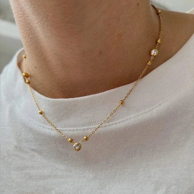18K Gold Plated Bezel Stone Necklace – view 4