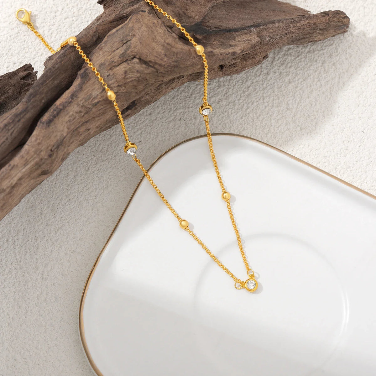 18K Gold Plated Bezel Stone Necklace – view 5