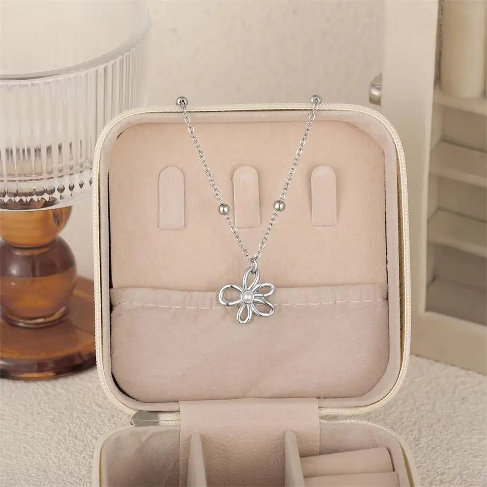 18K Gold Plated Flower Pendant Necklace with Pearl Center