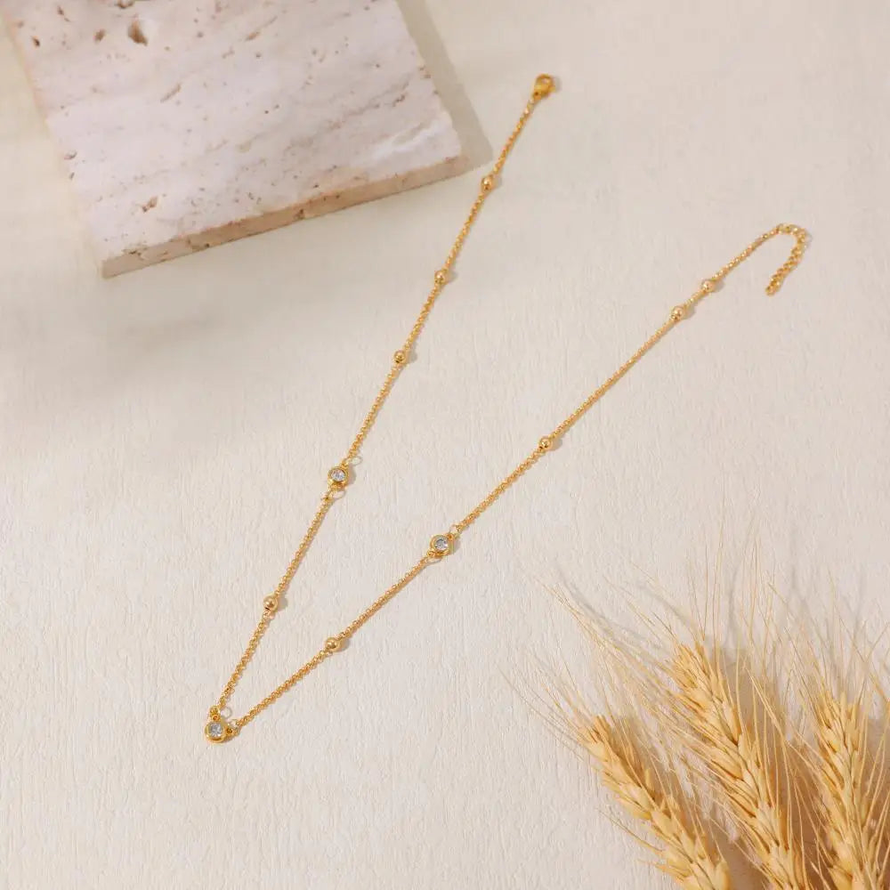 18K Gold Plated Bezel Stone Necklace – view 2