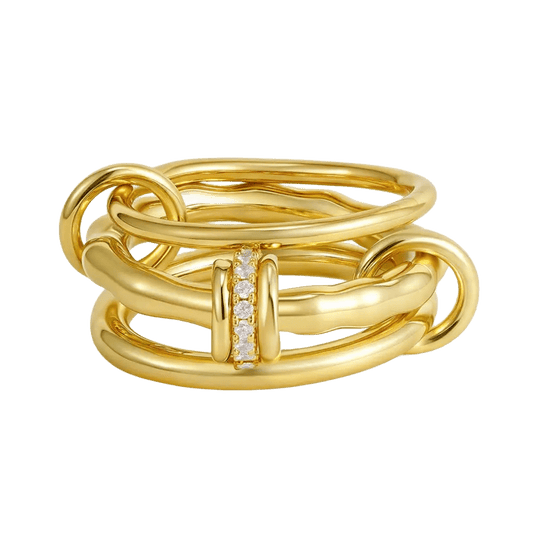 Gold-plated interlocking stacked ring by Savaé Design