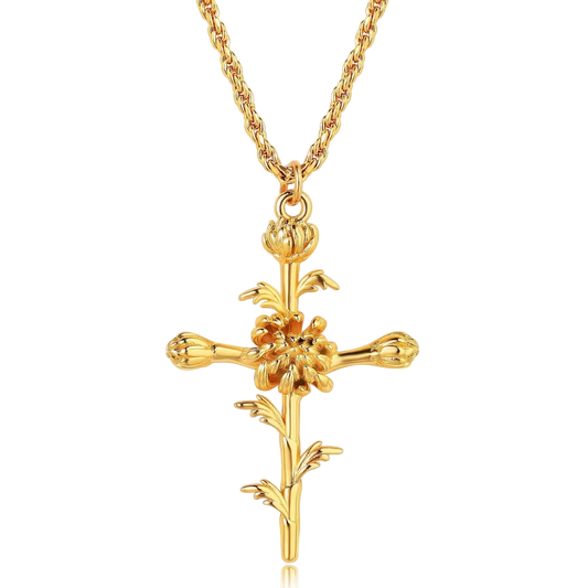 Birth Month Flower Cross Pendant from Savaé Design