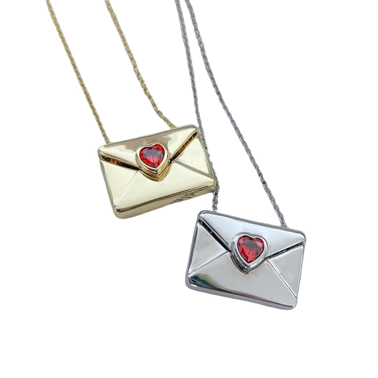 Envelope Heart Necklace in gold and silver colour options by Savaé Design