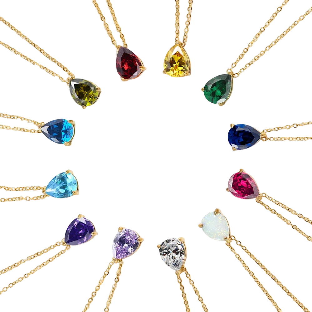 Teardrop birthstone necklace for different necklines