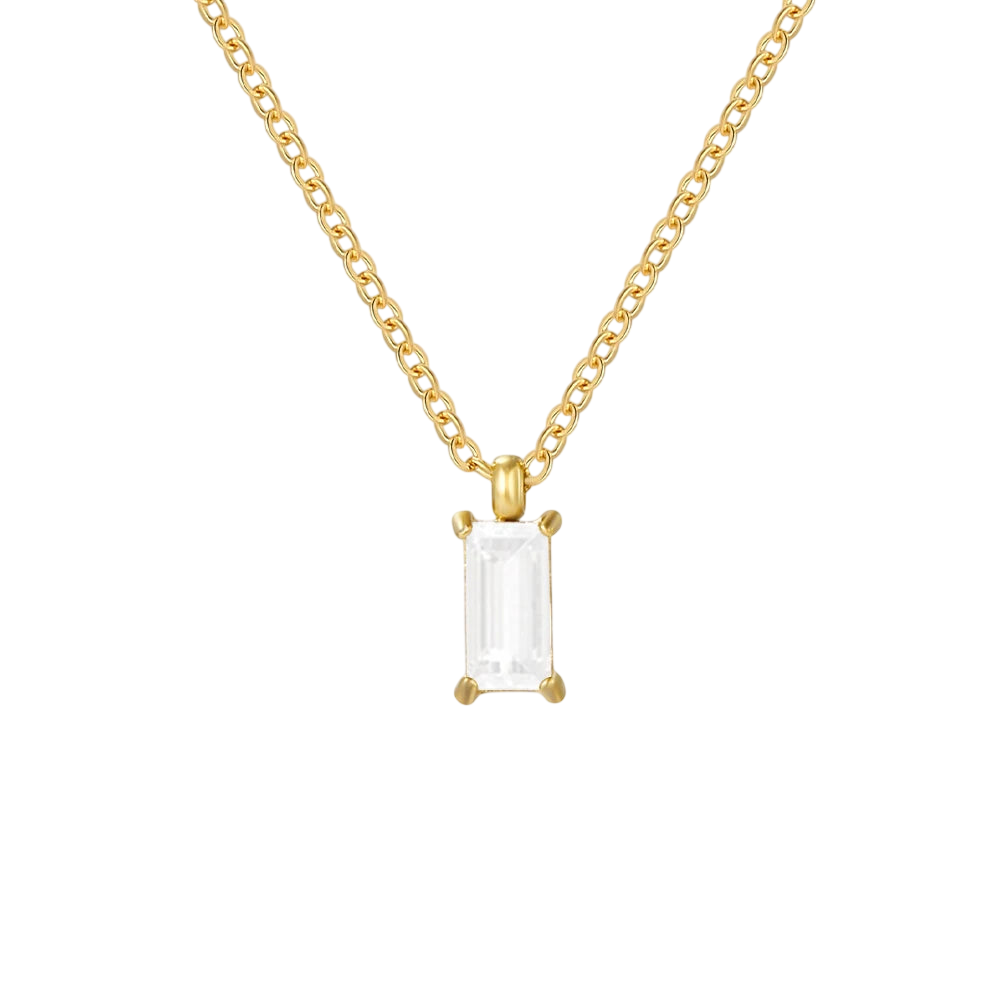 Rectangular zirconia pendant necklace for styling with a black dress