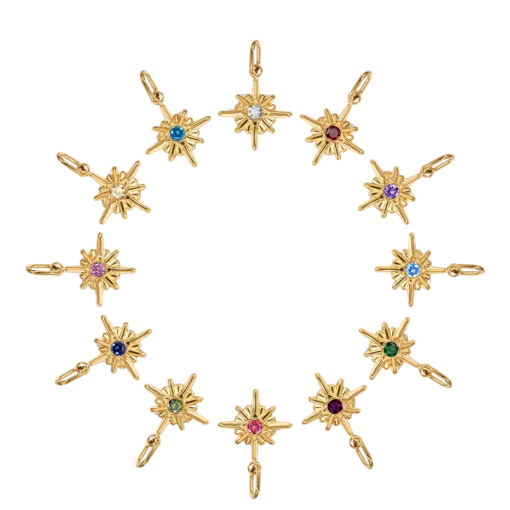 Star-shaped birthstone charms in month-inspired colours