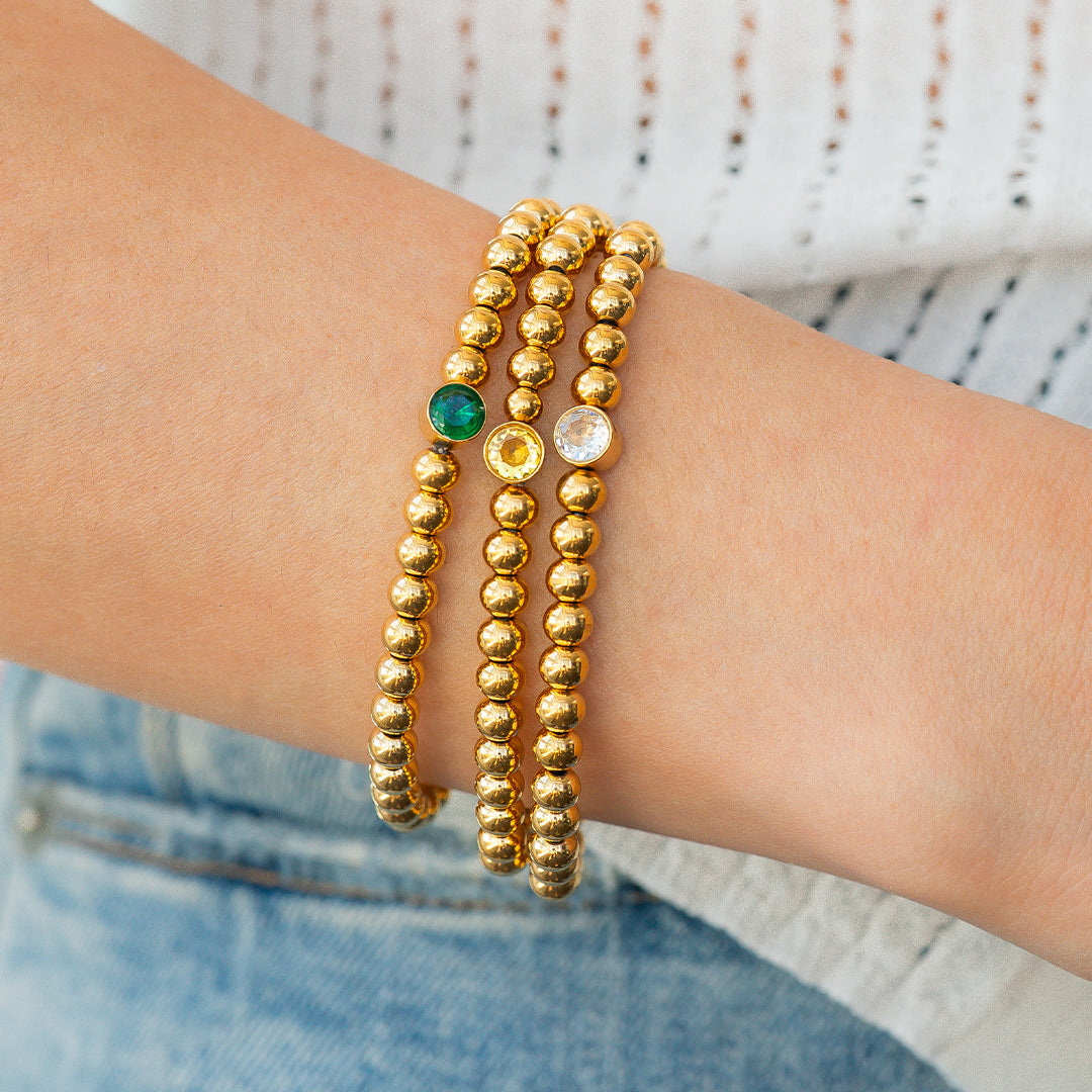 Gold Beaded Bubble Birthstone Bracelet