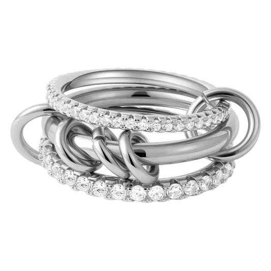 18K Elegant Silver Stacked Rings with White Stones