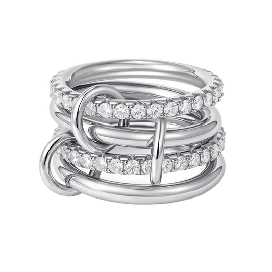 18K Elegant Silver Stacked Rings with White Stones