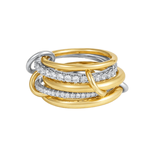 18K Elegant Gold & Silver Stacked Rings