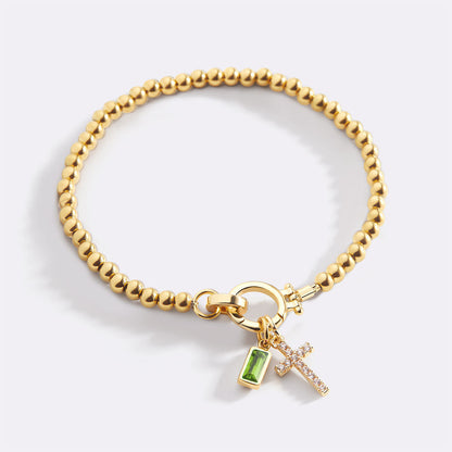 Cross Charm Birthstone Bracelet