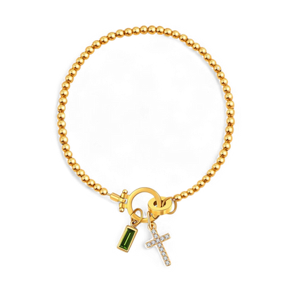 Cross Charm Birthstone Bracelet