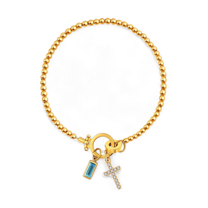 Cross Charm Birthstone Bracelet