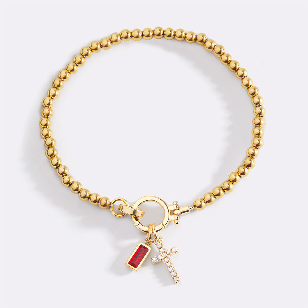Cross Charm Birthstone Bracelet