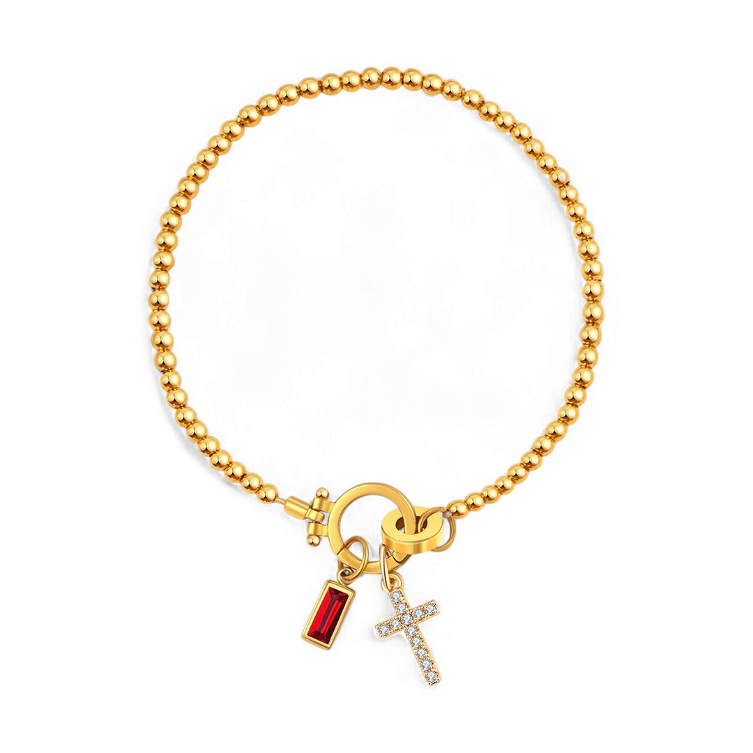 Cross Charm Birthstone Bracelet