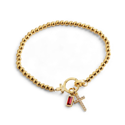 Cross Charm Birthstone Bracelet