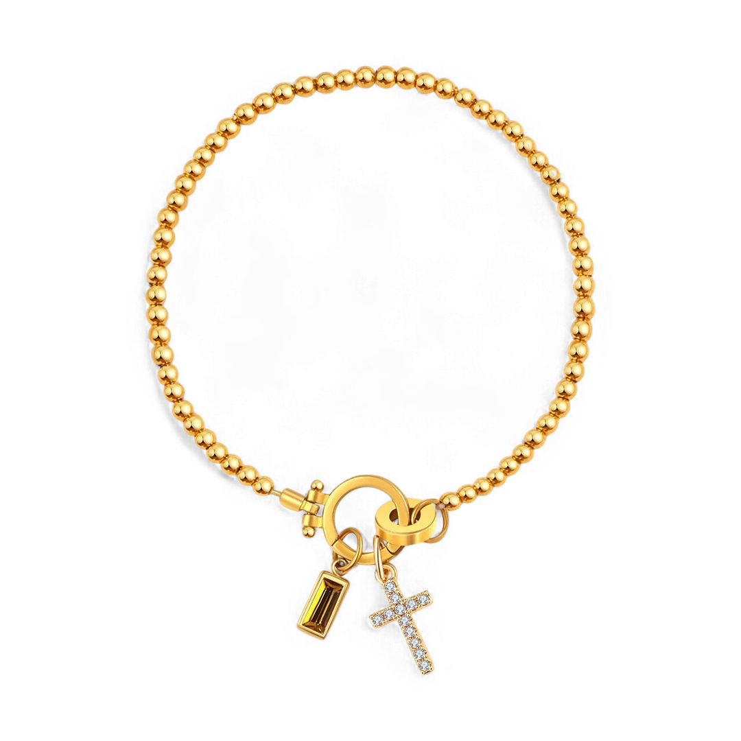 Cross Charm Birthstone Bracelet