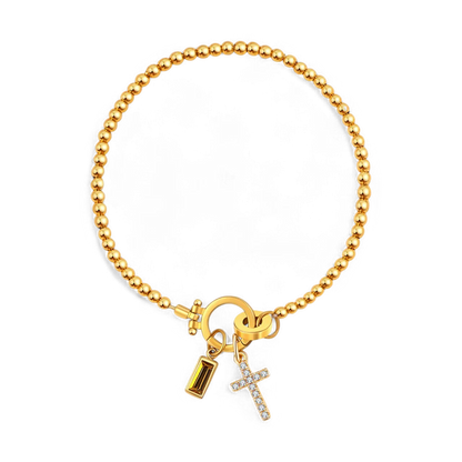 Cross Charm Birthstone Bracelet