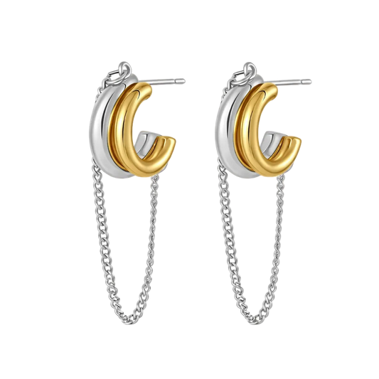 Dual Tone Chain Hoop Earrings