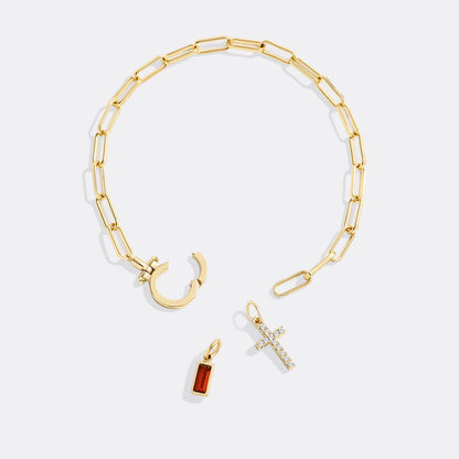 Cross Charm Birthstone Paperclip Bracelet