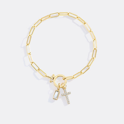 Cross Charm Birthstone Paperclip Bracelet