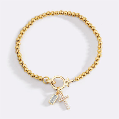 Cross Charm Birthstone Bracelet