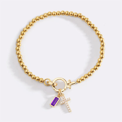 Cross Charm Birthstone Bracelet