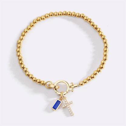 Cross Charm Birthstone Bracelet