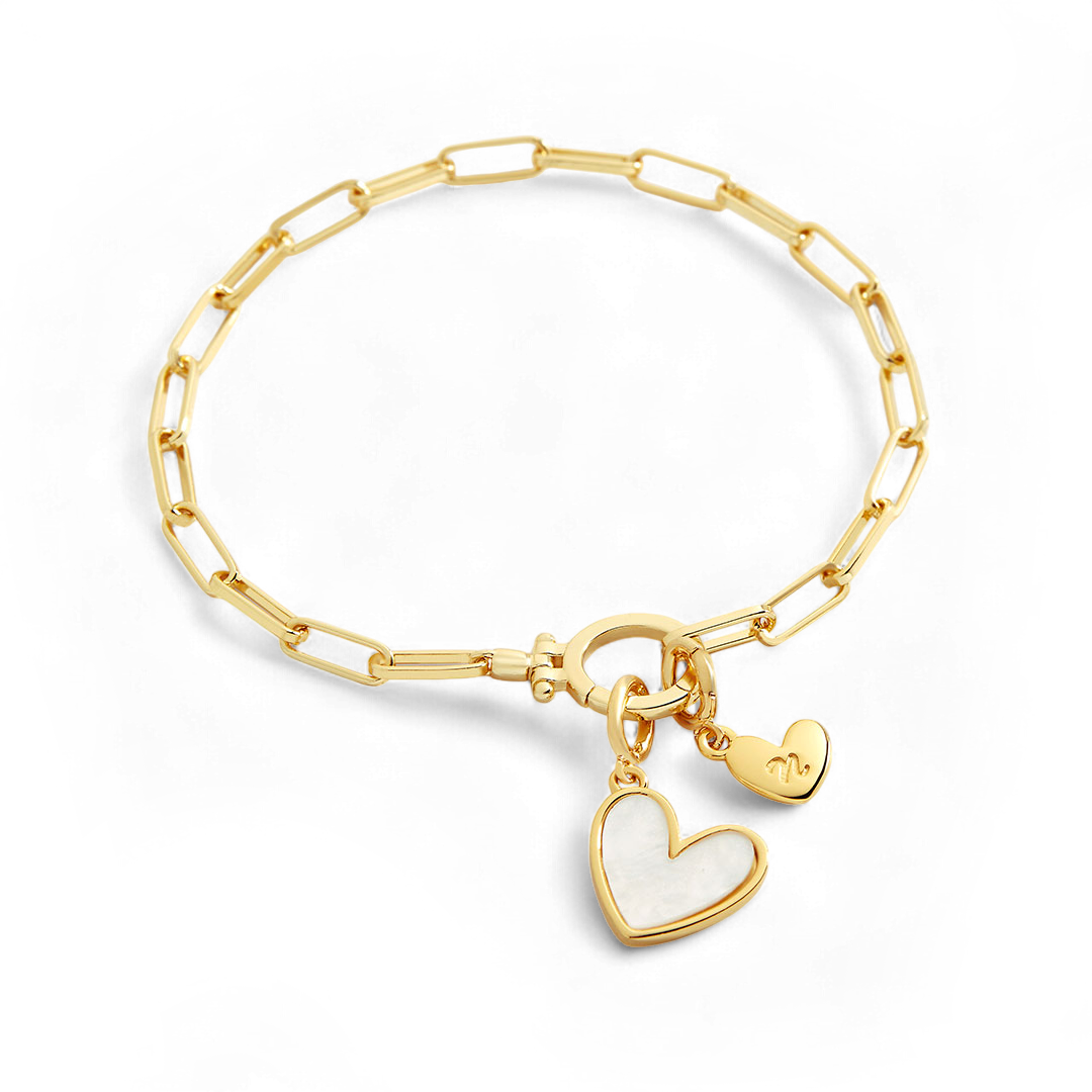 Mother Of Pearl Initial Heart Charm Bracelet