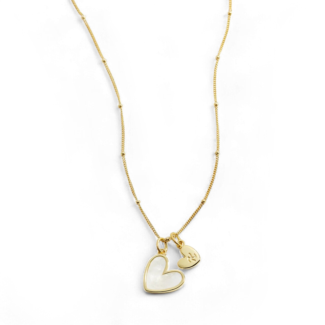 Mother Of Pearl Heart Initial Necklace