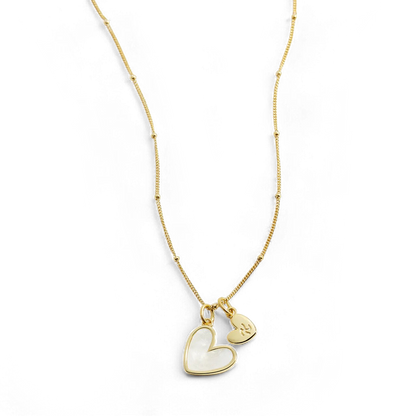 Mother Of Pearl Heart Initial Necklace