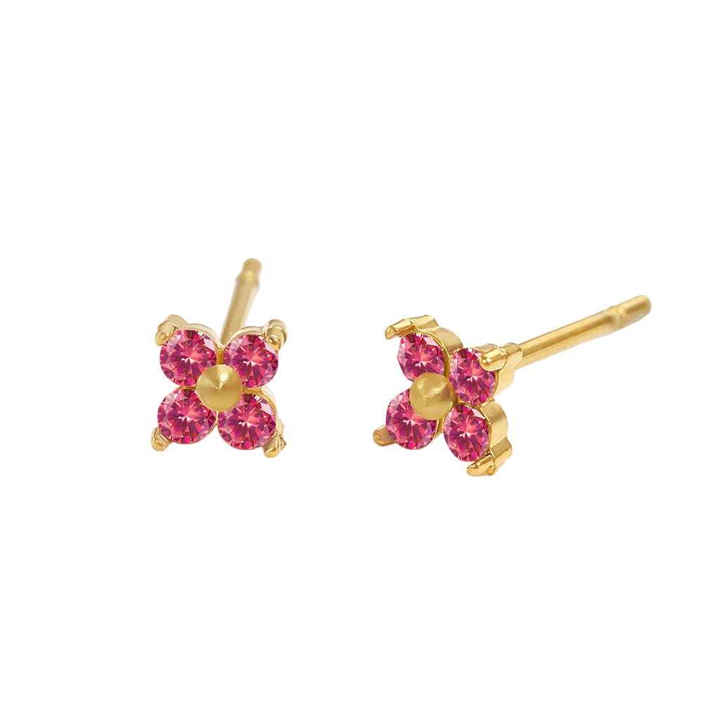 Birthstone Flower Stud Earrings