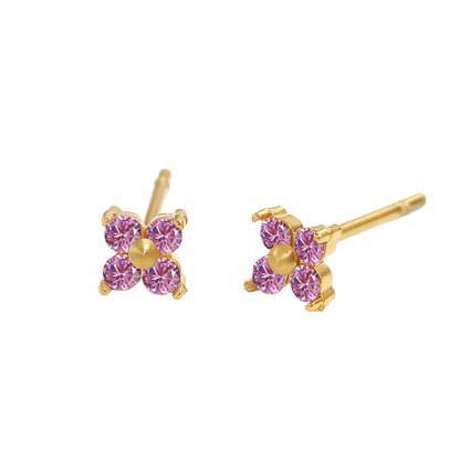 Birthstone Flower Stud Earrings