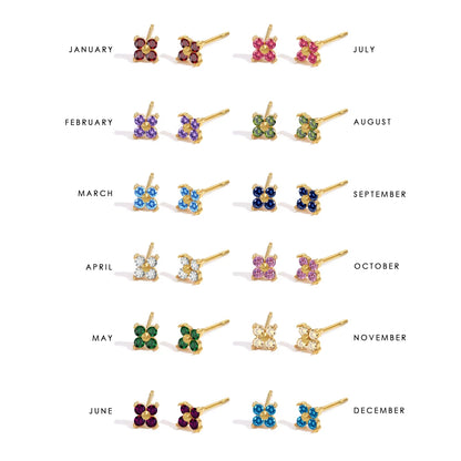 Birthstone Flower Stud Earrings