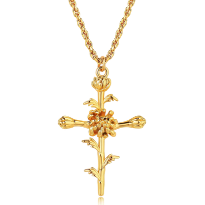 Birth Month Flower Cross Pendant