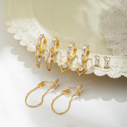 18K Gold Plated 4-Piece Chain & Stud Earring Set