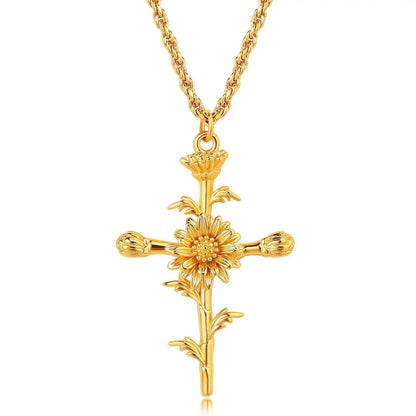 Birth Month Flower Cross Pendant
