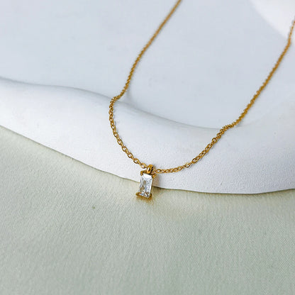 Elegant Rectangular Zirconia Pendant Necklace – Gold & Silver