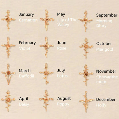 Birth Month Flower Cross Pendant