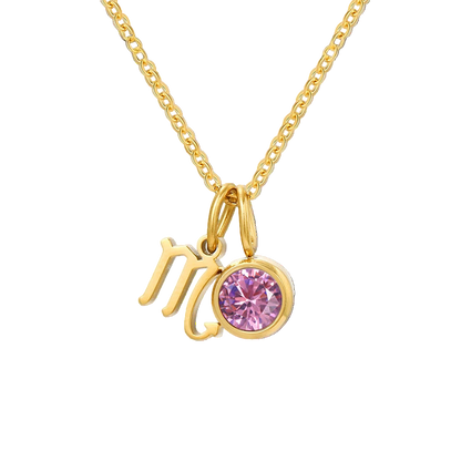14K Gold, Silver & Rose Gold Zodiac Birthstone Necklace