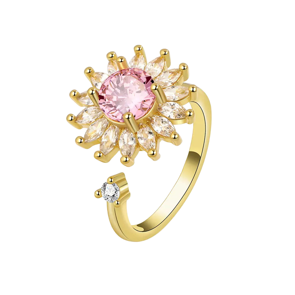 Adjustable Pink Flower Spinner Ring