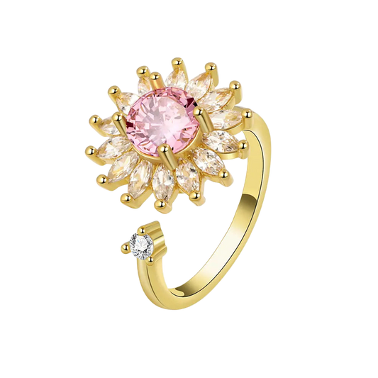 Adjustable Pink Flower Spinner Ring