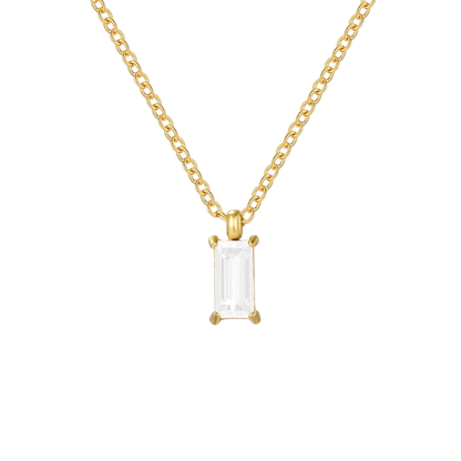 Elegant Rectangular Zirconia Pendant Necklace – Gold & Silver